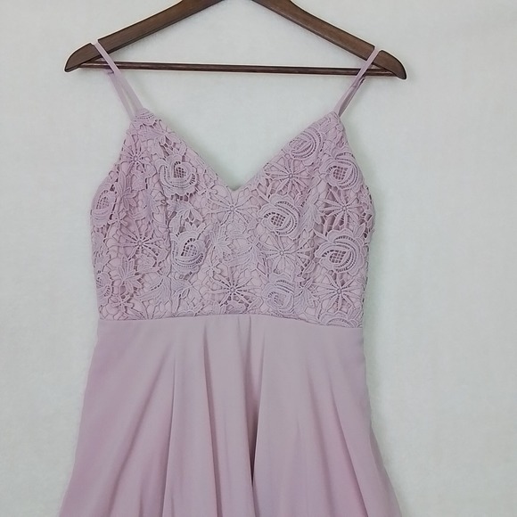 Lulus Mini Dress Pink Sz M Lace Sleeveless Straps Chiffon‎ Prom Special Occasion - Picture 6 of 16